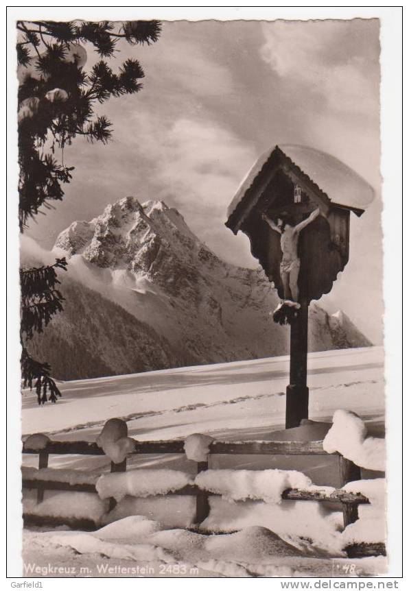 Ansichtskarte  -  Mittenwald ,  Wegkreuz Mit  Wetterstein  - - Mittenwald