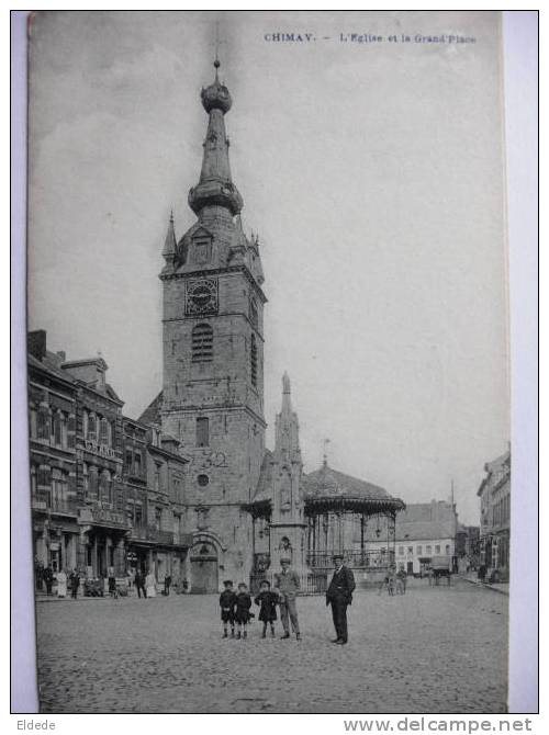 Chimay L Eglise Et  La Grand Place E. Desaix Edit. Toupet Kiosque Musique - Chimay