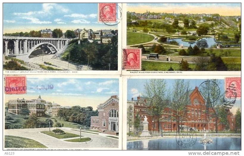 4 Cartes De CINCINNATI VIADUCT Pont Viaduc Université, Parc - Cincinnati