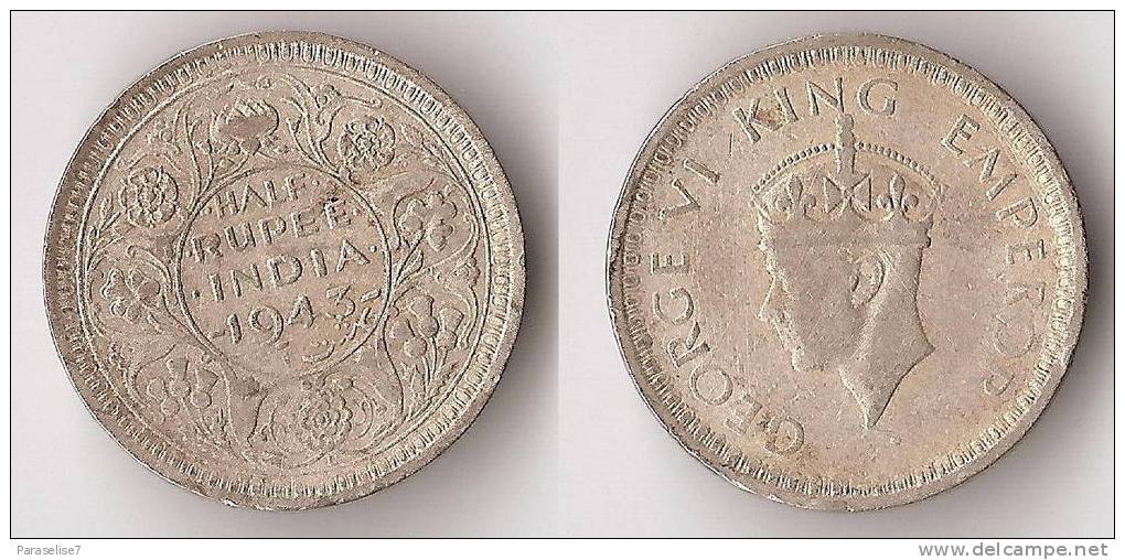 INDE   1/2    RUPEE     1943     ARGENT - India