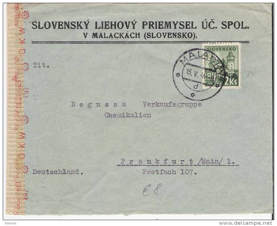 Slo003/-SLOWAKEI - Brief,  Burg Bojnice 2 Ks. Malacky 1944, Dt. Zensur - Briefe U. Dokumente