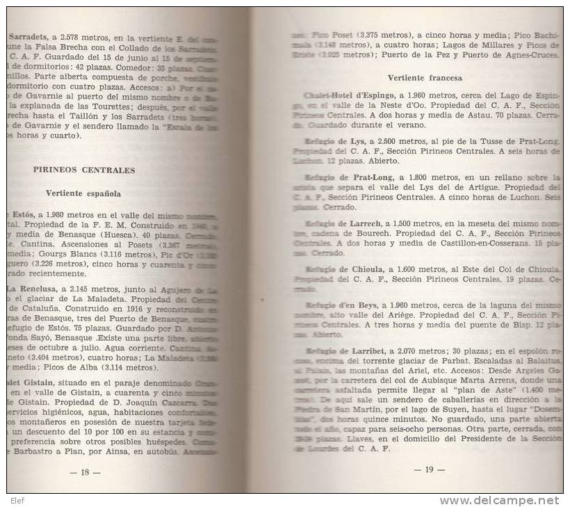 Libro "Albergues Y Refugios De Montana En Las Cordilleras Espanolas"; Federacion Espanola De Montanismo; 38 P.1968 - Aardrijkskunde & Reizen