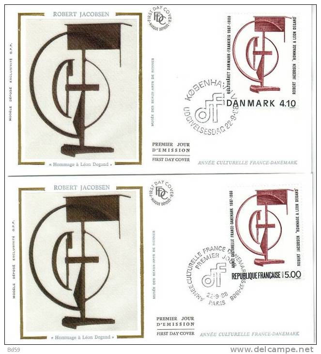 DANEMARK & FRANCE N° 931 & 2551 Jacobsen 2 COVERS FDC - Cartas & Documentos