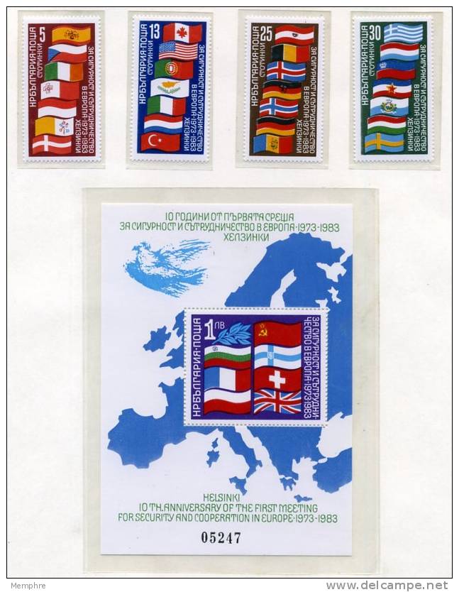 1983  Conference On Securit And Cooperation  Map, Flags Complet Set And S/S   Mi Nr 3138-41  Block 129 A  MNH ** - FDC