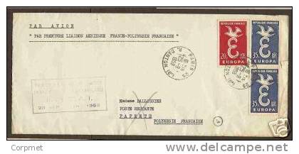 FRANCE – EUROPA-CEPT -  FIRST FLIGHT 1958 COVER PARIS - POLYNESIE Flight Par T.A.I. (at Back PAPEETE CDS Reception ) - 1927-1959 Cartas & Documentos