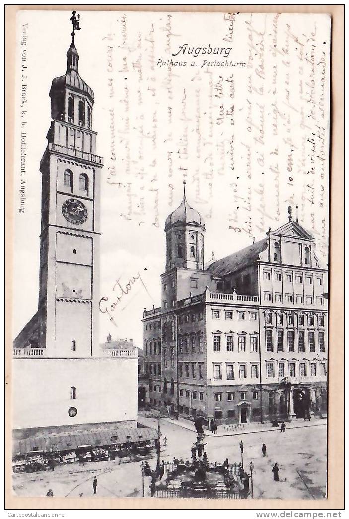 PIONNIERE AUGSBURG RATHAUS PERLACHTURM  Postierte 07.08.1904 à AVRIL Bv RASPAIL Paris XIV-  GERMANY DEUTSCHLAND -5213A - Augsburg