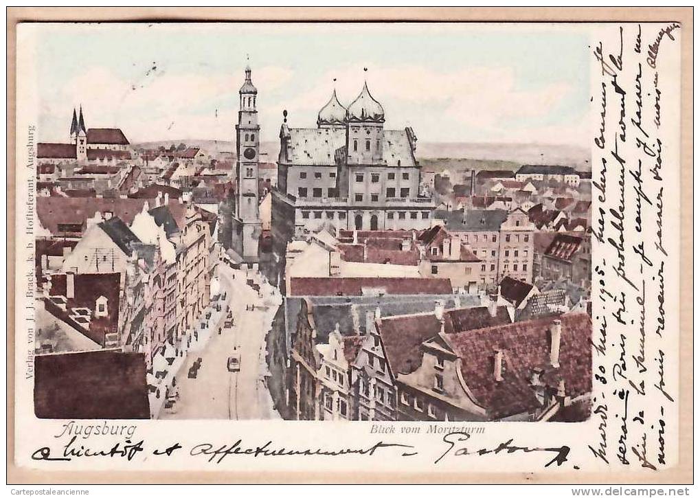 PIONNIERE AUGSBURG BLICK Vom MORITZTURM Postierte 30.05.1903 à BERNOT Rue Sèvres BOULOGNE -  GERMANY DEUTSCHLAND -5215A - Augsburg