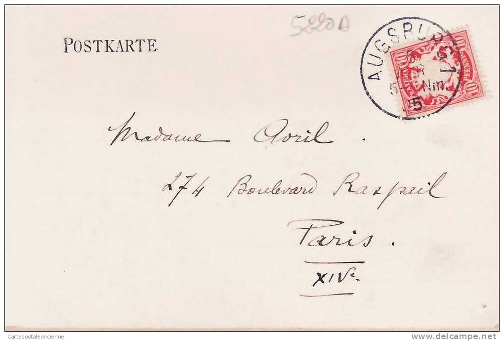 PIONNIERE AUGSBURG PARTHIE SCHMIEDLECH Postierte 06.05.1905 à AVRIL Bv RASPAIL Paris XIV-  GERMANY DEUTSCHLAND -5220A - Augsburg