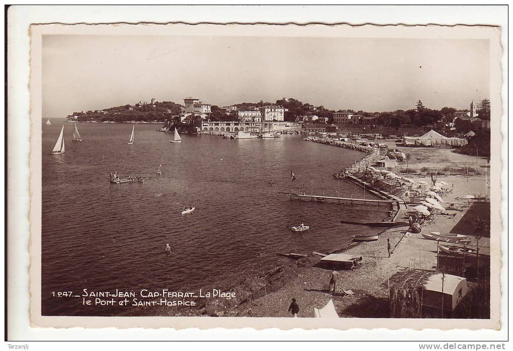 CPSM De Saint Jean Cap Ferrat (Alpes Maritimes 06): La Plage, Le Port Et Saint Hospice - Saint-Jean-Cap-Ferrat