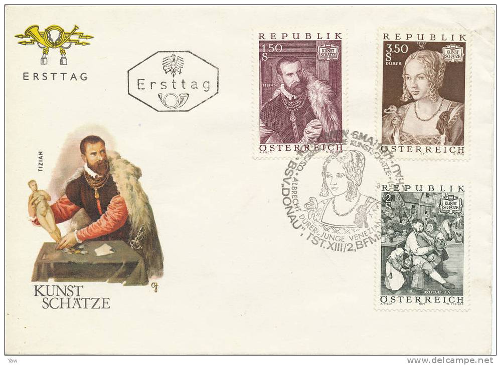 AUSTRIA  1971 FDC L´ARTE IN AUSTRIA:OPERE DI LE TITIEN,BREUGHEL L´ANZIANO, DÜRER. SERIE COMPLETA - Museos