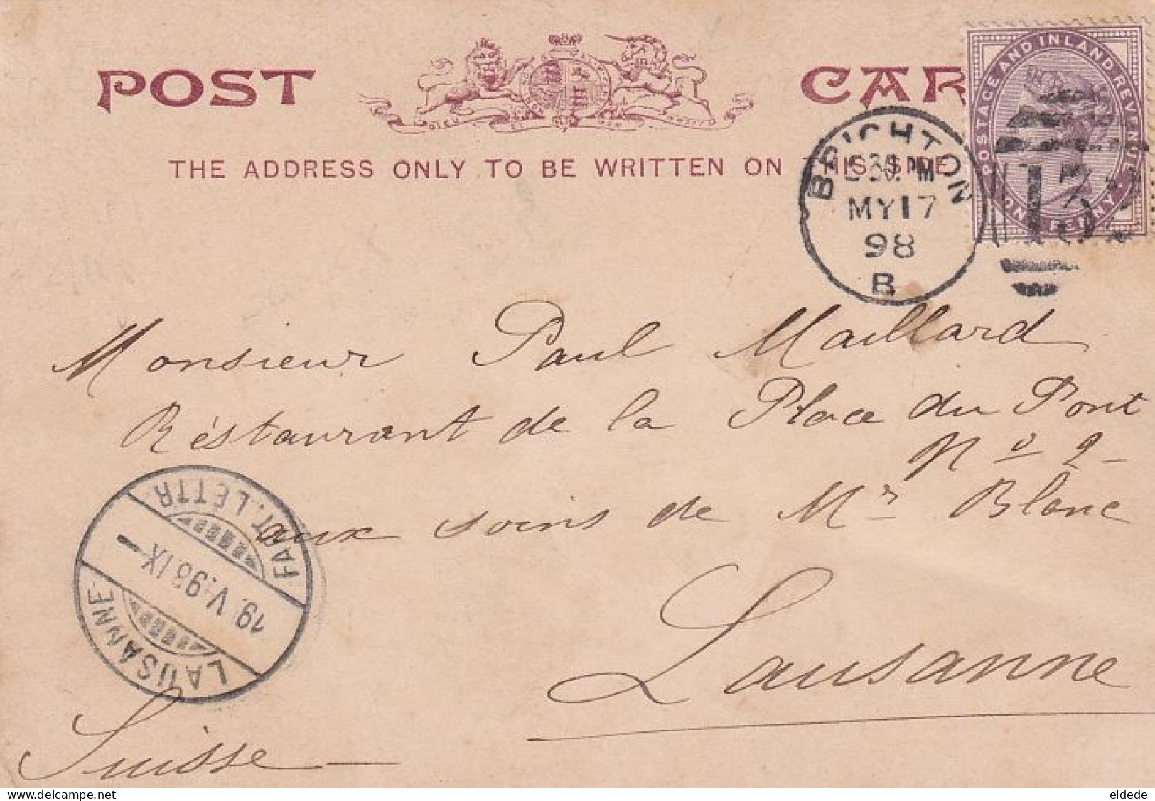 Short Sized Card 8,5 By 12,5 Cms Brighton The Pavilion Postally Used 1898 - Brighton