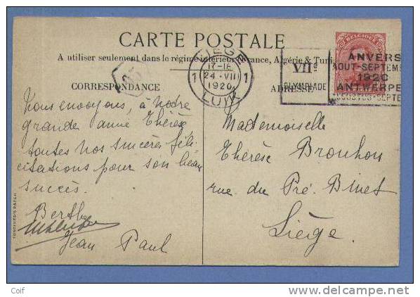 138 Op Kaart Met Mekanische Vlagstempel OLYMPIADE 1920 ANVERS Van LIEGE 1 - Summer 1920: Antwerp