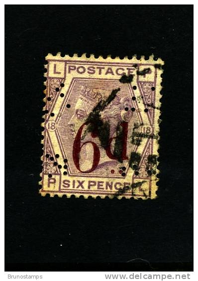 GREAT BRITAIN - 1880 OVERPRINTED 6d. On 6d. LILAC (SG 162) PERFINS  USED - Used Stamps