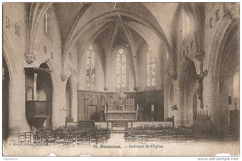 47 - Damazan - Intérieur De L'église - éd. J. Allègre, Damazan N° 10 (non Circulée - Mauvais état = Petit Prix) - Damazan