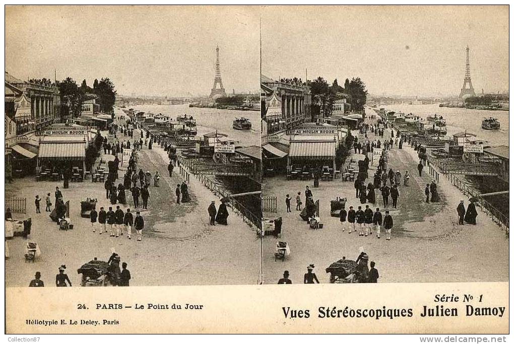 PARIS - LE POINT Du JOUR - GUINGUETTE " AU MOULIN ROUGE " - CARTE STEREOSCOPIQUE - STEREOVIEW - STEREOSCOPISCHE KAART - Stereoskopie