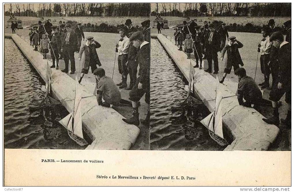 PARIS - JEUX D'ENFANTS - LANCEMENT De VOILIERS - CARTE STEREOSCOPIQUE - STEREOVIEW - STEREOSCOPISCHE KAART - Andere & Zonder Classificatie