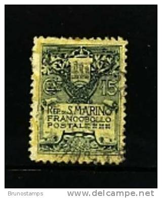 SAN MARINO - 1910  15c. COAT OF ARMS  LARGE SIZE  FINE USED - Usados