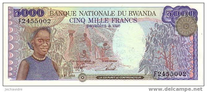 RWANDA   5 000 Francs  Daté Du 01-01-1988   Pick 22     ***** BILLET  NEUF ***** - Rwanda