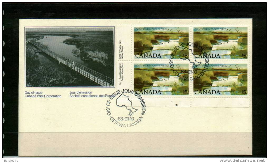 1985 Canada High Value FDC With 5 Dollar Pelee Island Plateblock,Scarce!!Start Price Less Than Cost!! - 1981-1990