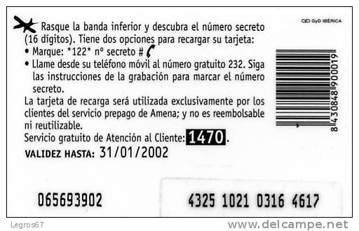 TELECARTE AMENA 5000 PTAS 31/01/2002 - Amena - Retevision