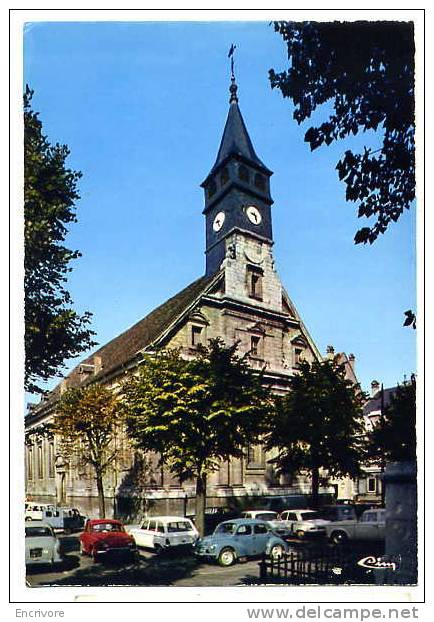 Cpm MONTBELLIARD Temple Sy Martin -super Parking Renault 4Cv Et Autres Peugeot Citroen 2CV -cim - Montbéliard