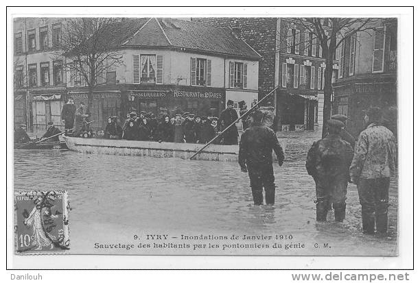 94 / FL/ IVRY, Inondations Janvier 1910, Sauvetage Des Habitants Par Les Pompiers Du Génie, C.M. 9 ANIMEE - Ivry Sur Seine