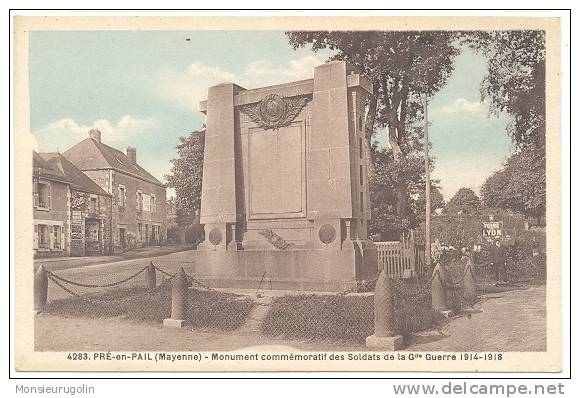 53 )FL) PRE EN PAIL, Monument Commémoratif Des Soldats De La Guerre 1914 1918, N° 4283 Dolbeau édit - Pre En Pail