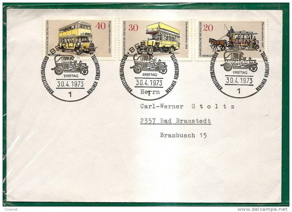 GERMANY - TRANSPORT BERLINOIS - FDC Oblitération Speciale "Automobile" 1973 FDC - Yvert # 411/413 - Busses