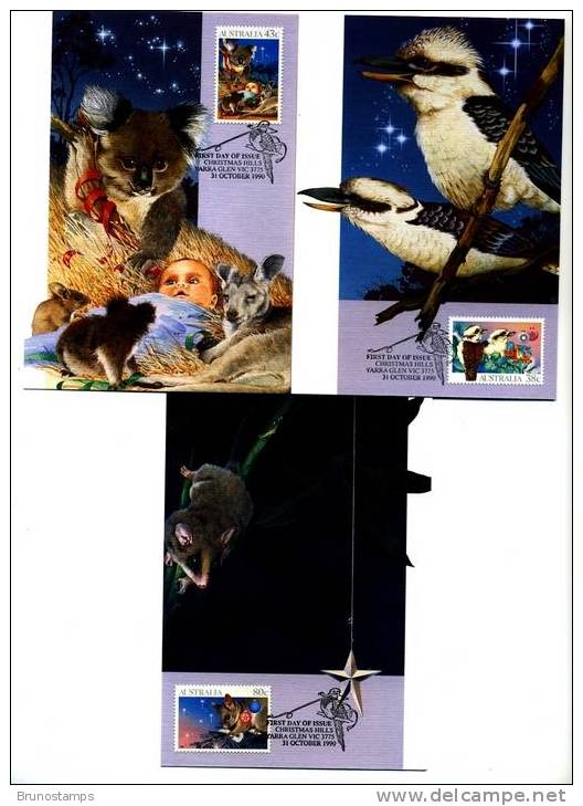 AUSTRALIA - 1990  CHRISTMAS  THREE  MAXIMUM CARDS - Maximumkarten (MC)