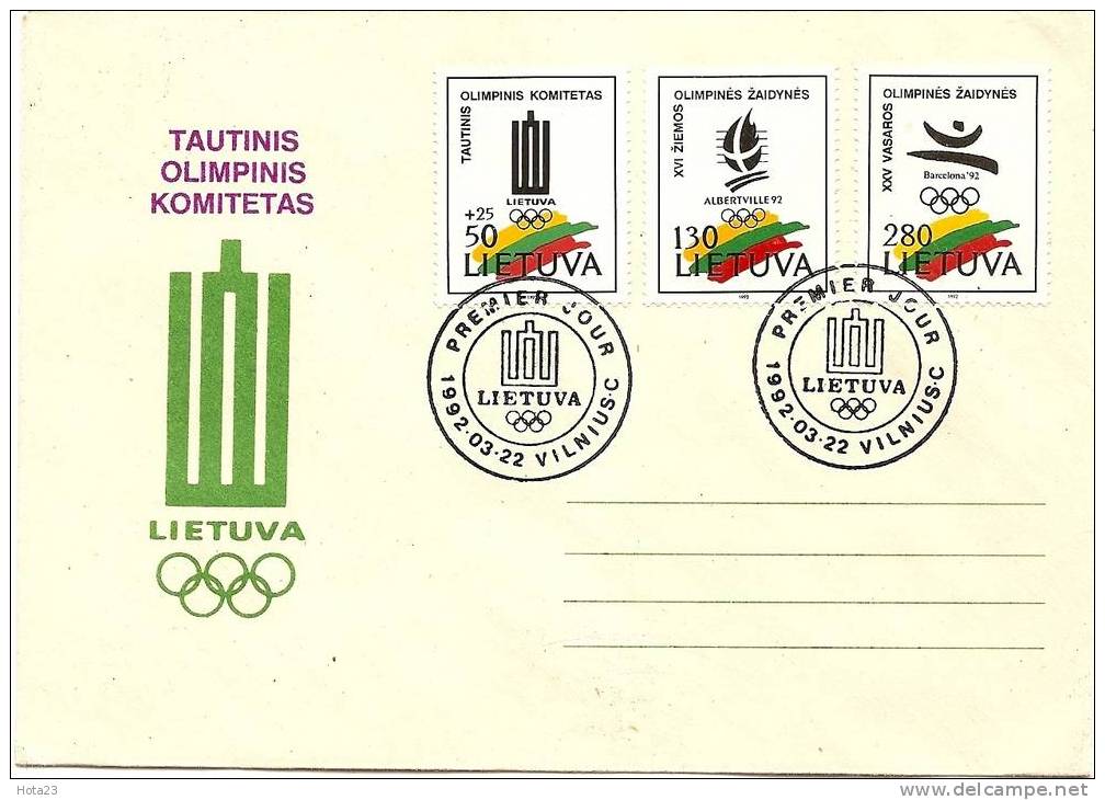 Lithuania - Olimpic Games 1992 - FDC - Ete 1992: Barcelone