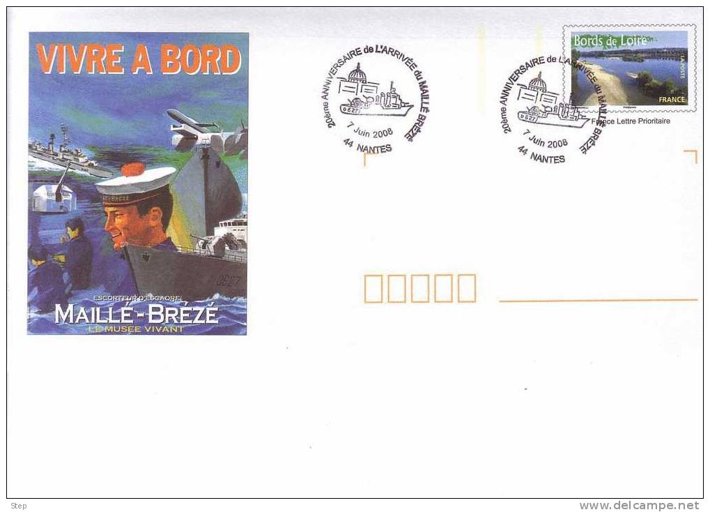 NANTES (LOIRE ATLANTIQUE): Oblitération Temporaire 2008 " MAILLE-BREZE ESCORTEUR D'ESCADRE"sur PAP CONCORDANT - Maritime