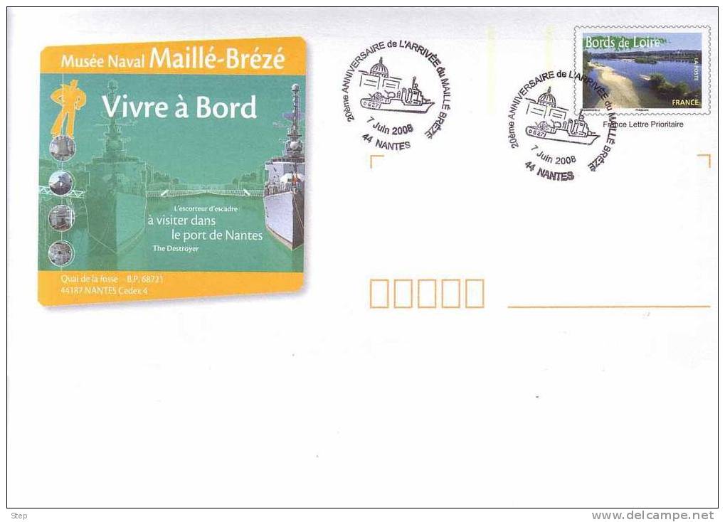 NANTES (LOIRE ATLANTIQUE): Oblitération Temporaire 2008 " MAILLE-BREZE ESCORTEUR D'ESCADRE"sur PAP CONCORDANT - Maritime