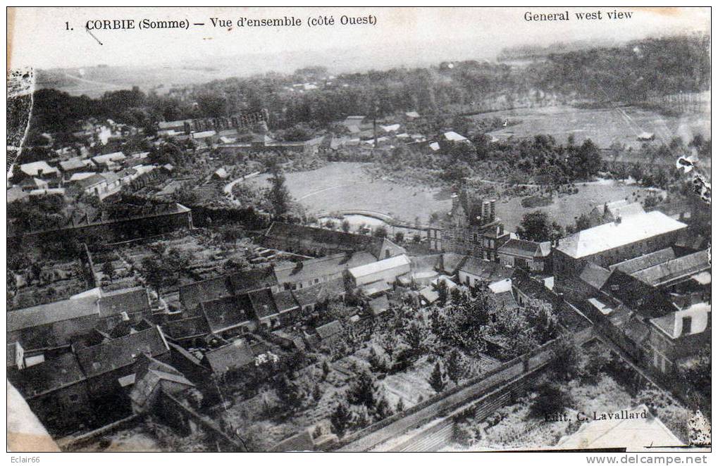 80  CORBIE   Vue D'ensemble   Aérienne   ( Côté  Ouest ) Année  1947    EDIT    C.LAVALLARD - Corbie