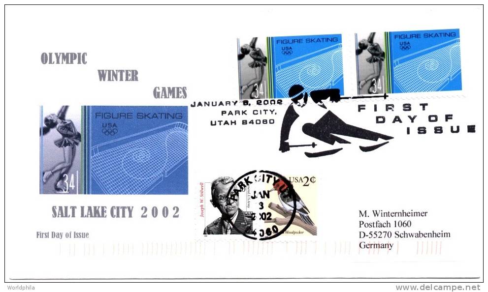 USA-Germany Salt Lake Olympic Winter Games "Park City" Cacheted First Day Cover 2001 - Winter 2002: Salt Lake City