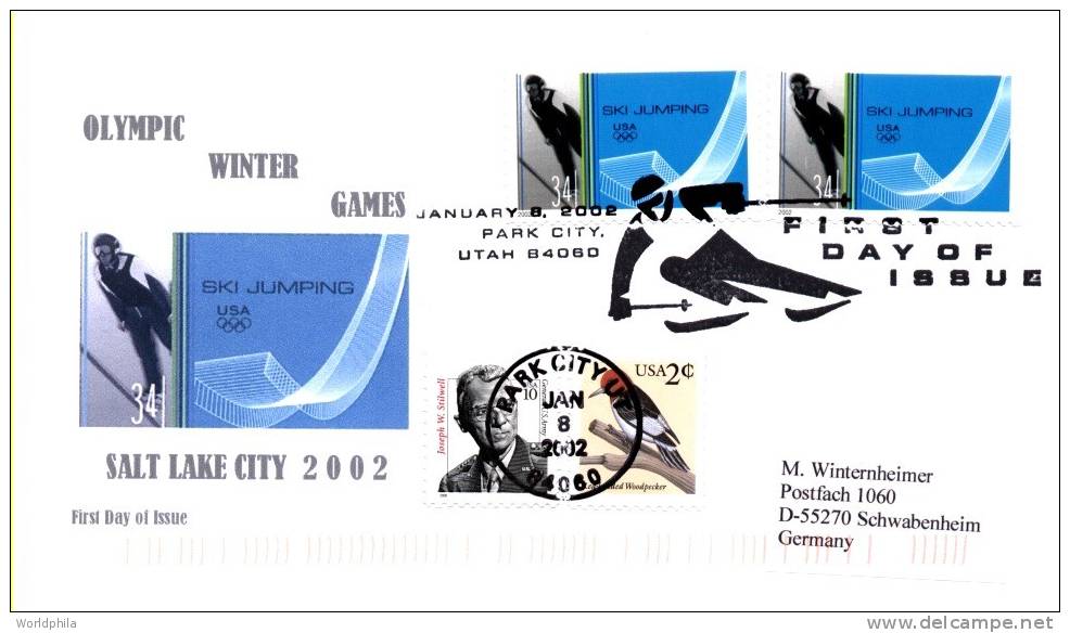 USA-Germany Salt Lake Olympic Winter Games "Park City" Cacheted First Day Cover 2001 - Winter 2002: Salt Lake City