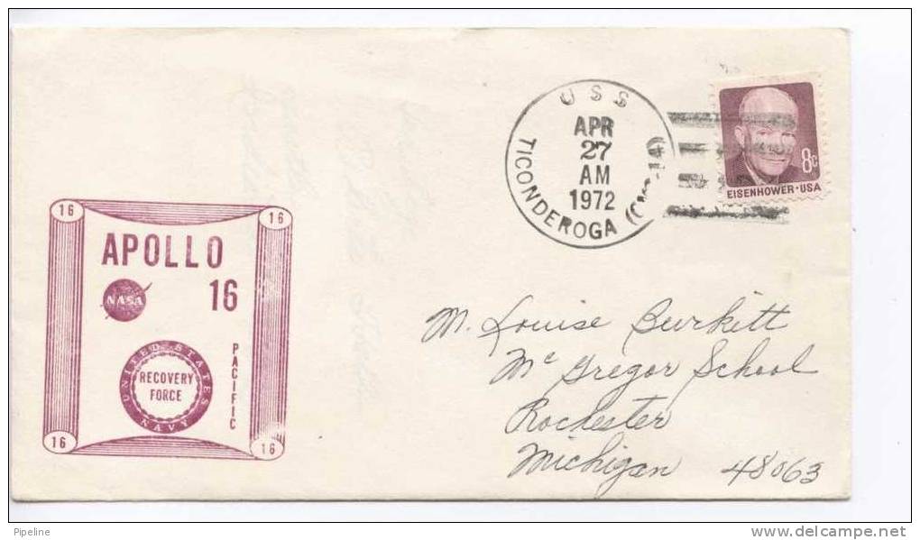 USA Cover With APOLLO 16 Cachet USS Ticonderoga 27-4-1972 - USA