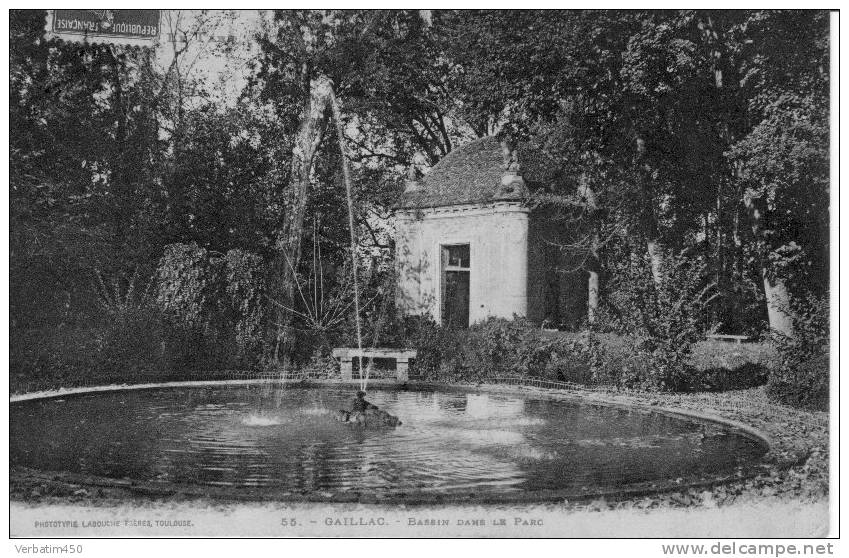 81..GAILLAC..BASSIN DANS LE PARC..1912...ADRESSEE A Melle BLANCHET . CHATEAUROUX - Gaillac