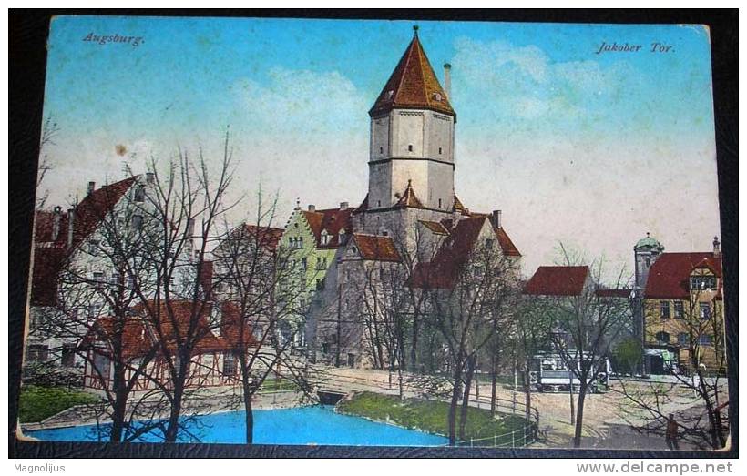 Germany,Bavaria,Augsburg,Jakober Tor,Tower,Town View,vintage Postcard - Augsburg