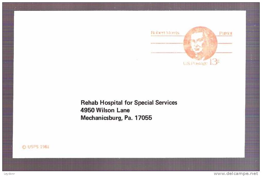 Postal Card - Robert Morris - 1981 - Scott # UX92 - 1981-00