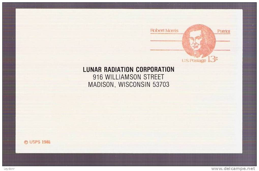 Postal Card - Robert Morris - 1981 - Scott # UX92 - 1981-00