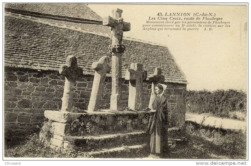 Carte Postale Ancienne Lannion - Les Cinq Croix, Route De Ploubeyre - Religion - Lannion