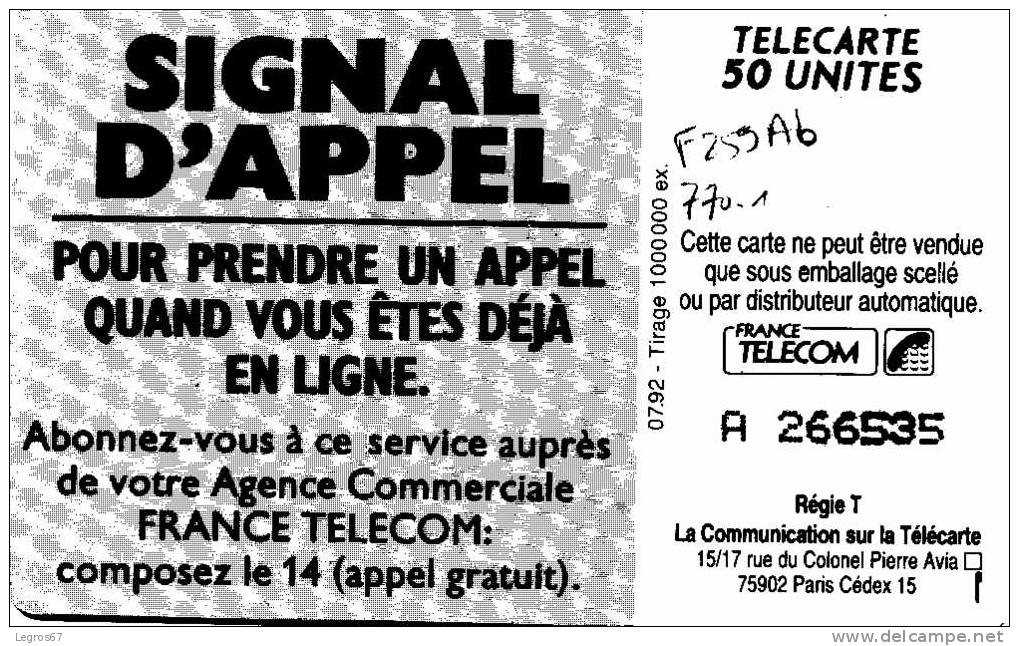 TELECARTE F 259 Ab 770.1 SIGNAL D'APPEL FEMME - 50 Unités   