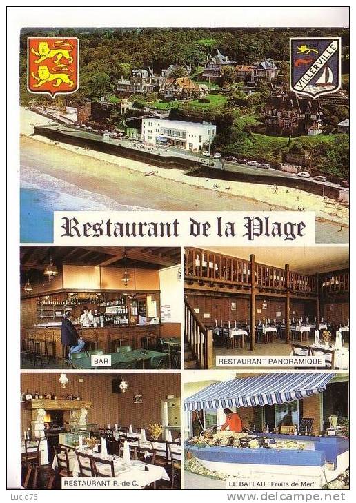 VILLERVILLE - Bar - Brasserie - Restaurant  " LA PLAGE " - Ancien Casino -5 Vues : Vue Générale, Bar, Restaurant R. De C - Villerville