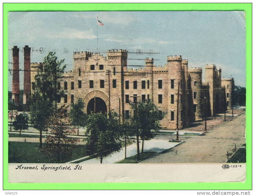 SPRINGFIELD, IL - ARSENAL - CARD TRAVEL IN 1911 - 3/4 BACK - - Springfield – Illinois