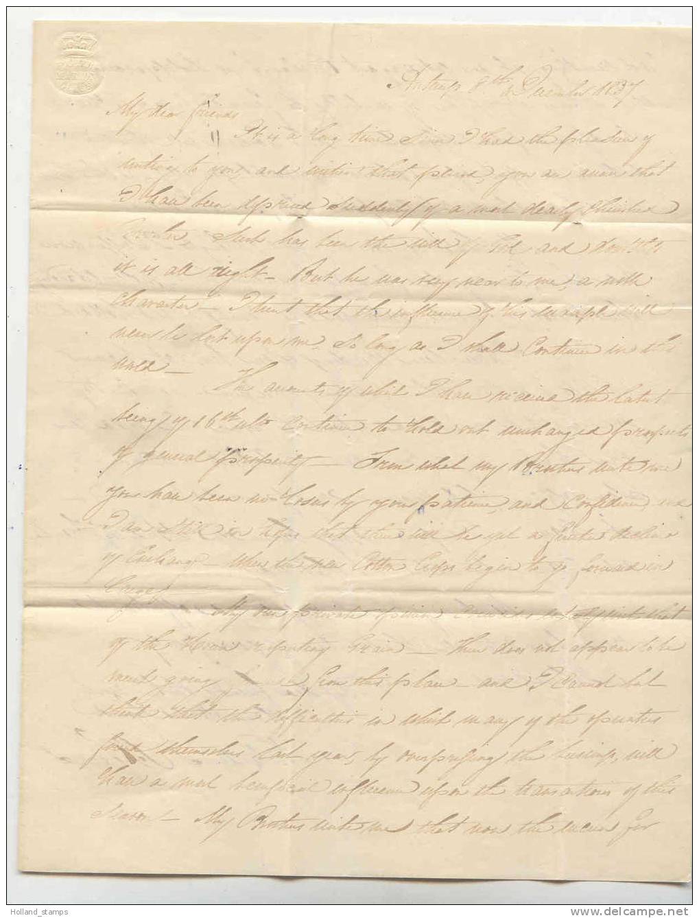 Briefomslag (57) Ongefrankeerd RONDSTEMPEL ANVERS 08-12-1837 Van ANVERS Naar SCHIEDAM MET ROOD LAKZEGEL ACHTERZIJDE - 1830-1849 (Onafhankelijk België)