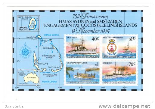 Cocos Island 1989 Naval Engagement Ships Map Coat Of Arms S/S MNH - Kokosinseln (Keeling Islands)