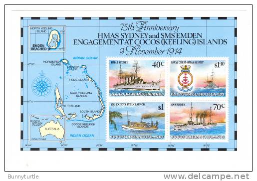 Cocos Island 1989 Naval Engagement Ships Map Coat Of Arms S/S MNH - Isole Cocos (Keeling)