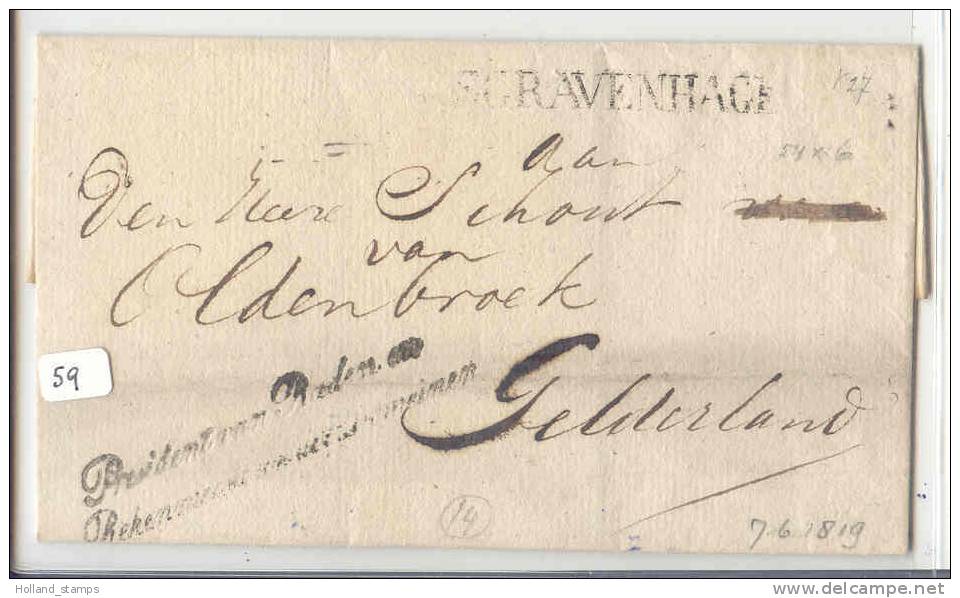 Briefomslag (59) Ongefrankeerde Brief  ´s-Gravenhage 07-06-1819  Van Den Haag Naar De SCHOUT VAN OLDENBROEK - ...-1852 Prephilately