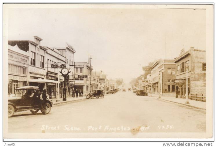 Port Angeles Real Photo Postcard Animated Street Scene, Vintage Autos, Olympic Peninsula Washington State - Other & Unclassified