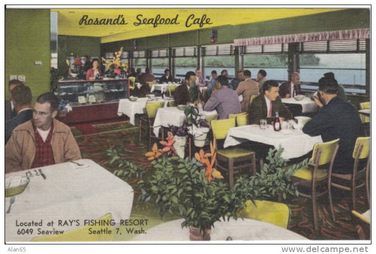 Seattle WA Vintage Linen Restaurant Postcard, Rosand's Seafood Cafe, Ballard Shilshole Area 'Rays Fishing Resort' - Seattle